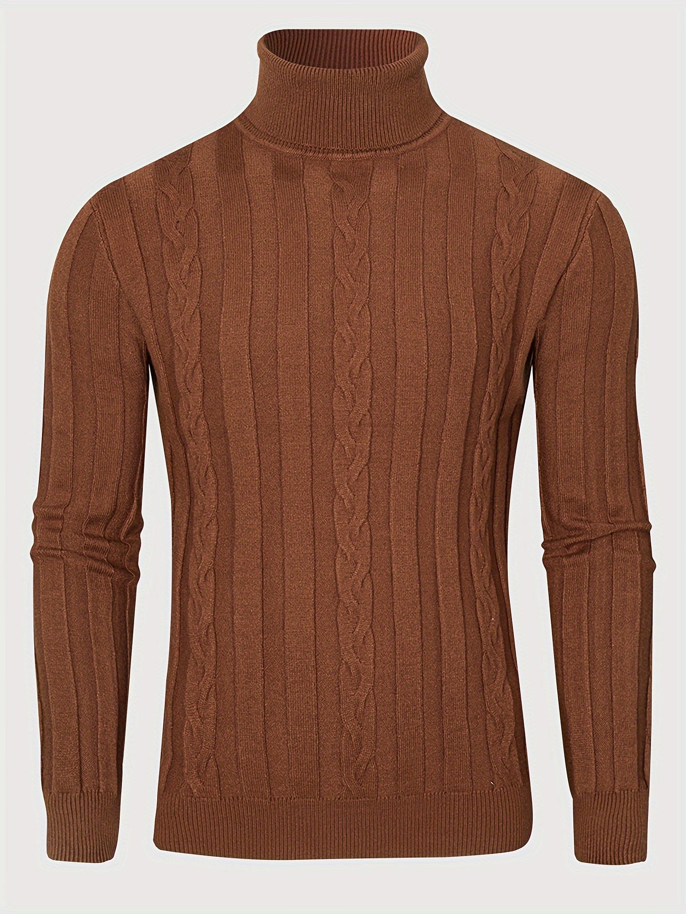 Men's Mature Slim-Fit High-Neck Long-Sleeve Sweater, Casual Ribbed Knit Pullover Solid Color Sweater, Men's Winter Clothing, Men's Sweater, Christmas Sweater, Men's Christmas Sweater, Winter Men's Apparel, New Year's Apparel,