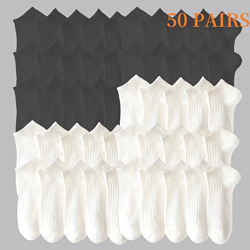 10/20/30/50 Pairs of Socks Spring/Summer Sweat Absorbing Men's and Women's Style Small White Socks Simple and Versatile High-looking Short Socks Boat Socks