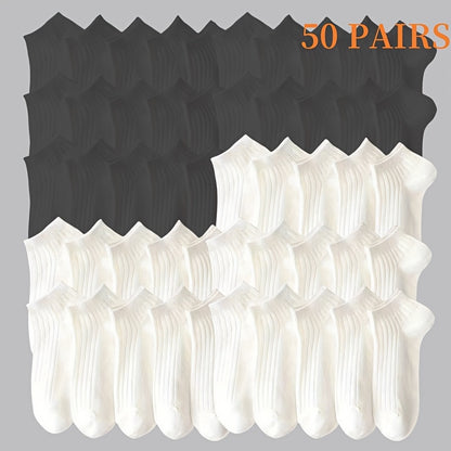10/20/30/50 Pairs of Socks Spring/Summer Sweat Absorbing Men's and Women's Style Small White Socks Simple and Versatile High-looking Short Socks Boat Socks