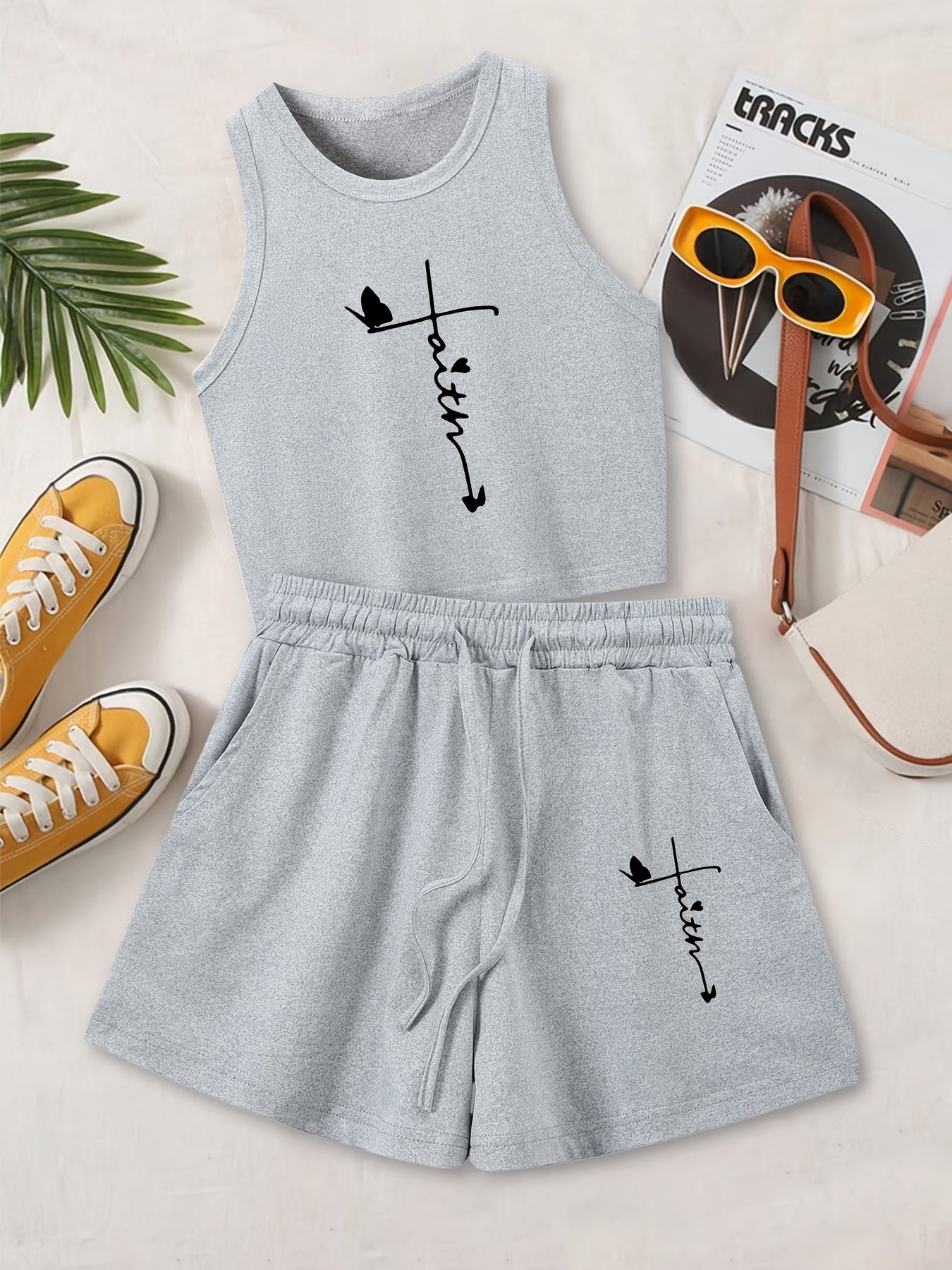 Women's Casual Printed Sleeveless Vest and Loose Shorts Set