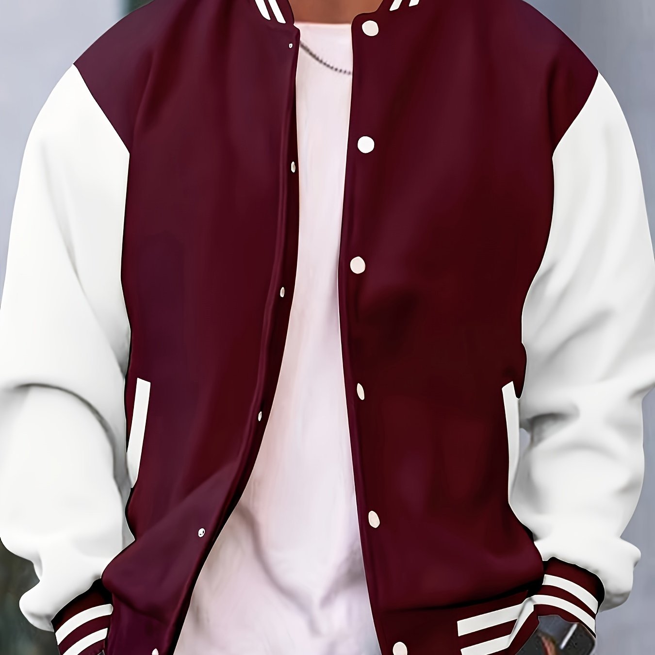 [Bold Design] Men's Stylish Black & White Varsity Jacket - Casual Baseball Coat with Pockets, Button-Up Front, Long Sleeve, Polyester Blend, Perfect for Fall & Winter, Casual Sportswear | Casual Fashion Jacket | Cotton Comfor