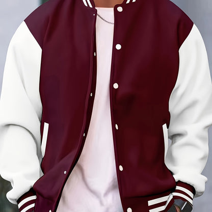 [Bold Design] Men's Stylish Black & White Varsity Jacket - Casual Baseball Coat with Pockets, Button-Up Front, Long Sleeve, Polyester Blend, Perfect for Fall & Winter, Casual Sportswear | Casual Fashion Jacket | Cotton Comfor