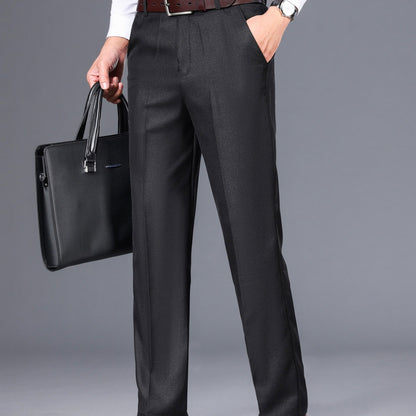 Men's Classic Gray Dress Pants - Medium Thick, Straight Fit with Slant Pockets & Zipper Closure, Polyester, Non-Stretch Fabric for Business Casual & Formal Wear, Ideal for Spring/Autumn