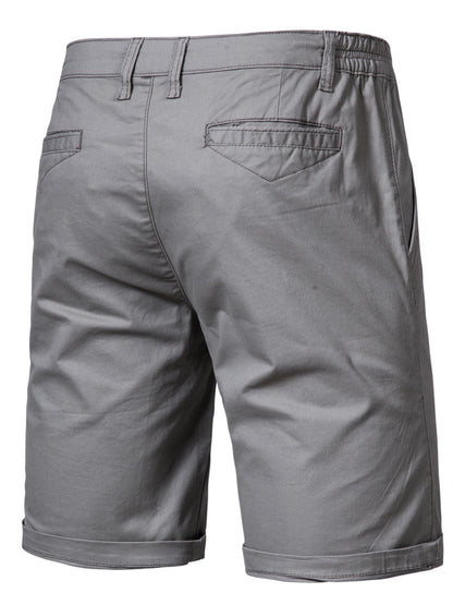 Men's Classic Fit Cotton Twill Flat Front Solid Chino Short With Slant Pockets And Elastic Waist