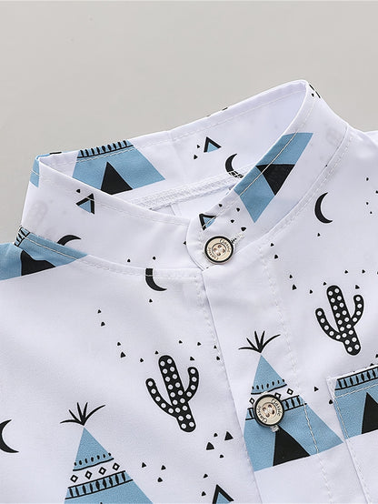 Boys' Casual Summer T-Shirt and Shorts Set with Pyramid Print