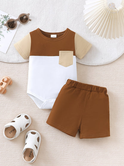 Baby Boy Summer Romper Set Casual Patchwork 2pcs Outfit