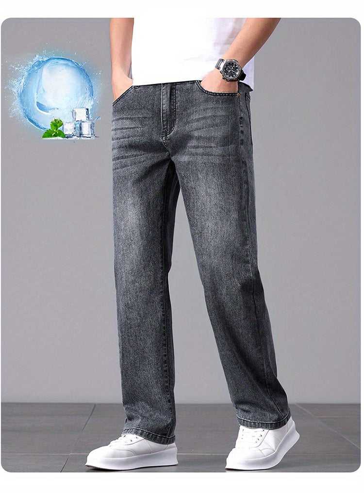 Men'S Stretchy Long Pants, Stylish And Versatile, Slim Fit, Breathable, Trendy Denim Trousers for Spring And Summer.