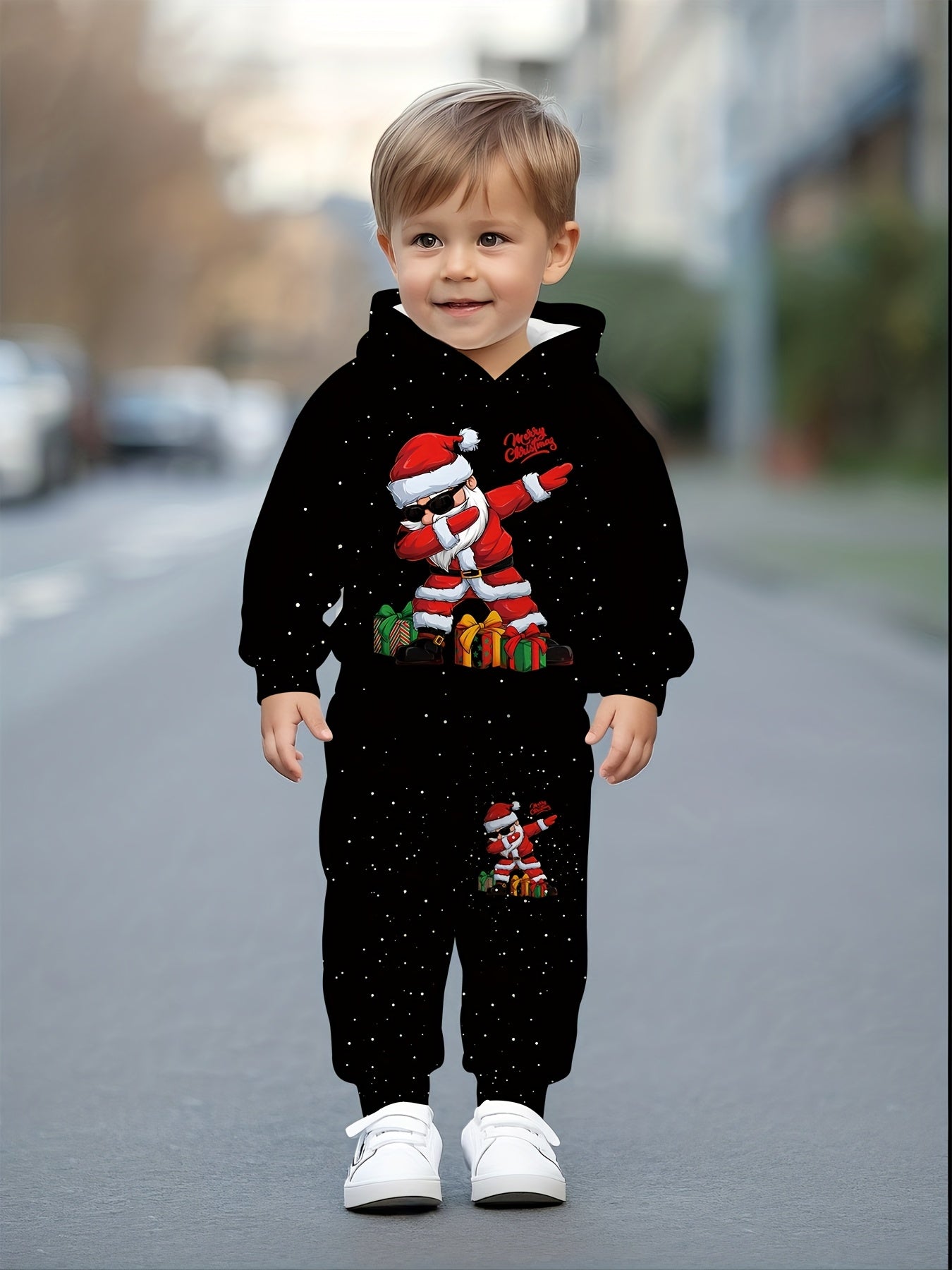 Unisex Hooded Sweatshirt Set, Santa Claus 3D Digital Printing Spring Autumn Casual Comfortable Pullover Cartoon Fashion Cute Outfit. Essential for Daily Wear and Sports Activities with Breathable Stretch Fabric Suitable from