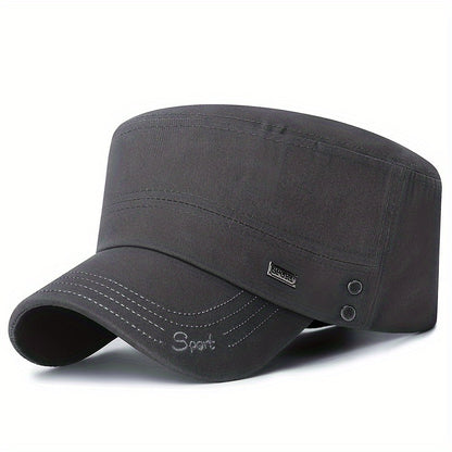EDIKO Men's Cotton Flat Top Cap, Embroidered Adjustable Military Cadet Hat with Lightweight Toggle Closure, Hand Washable, Stretch Fit for New Year's Occasions - Solid Color Woven Cap
