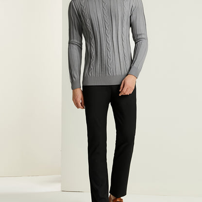 Men's Mature Slim-Fit High-Neck Long-Sleeve Sweater, Casual Ribbed Knit Pullover Solid Color Sweater, Men's Winter Clothing, Men's Sweater, Christmas Sweater, Men's Christmas Sweater, Winter Men's Apparel, New Year's Apparel,