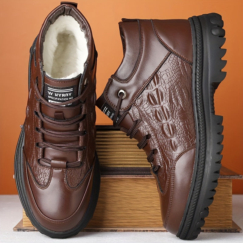 Men's Slip-On Ankle Snow Boots with Plush Lining & Thick Rubber Sole - Thermal Insulated Winter Boots, Microfiber Upper, Cushioned PU Insole, Solid Color Design for Cold Weather, Winter Shoes