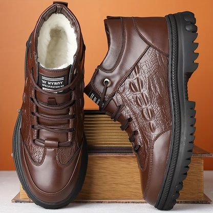 Men's Slip-On Ankle Snow Boots with Plush Lining & Thick Rubber Sole - Thermal Insulated Winter Boots, Microfiber Upper, Cushioned PU Insole, Solid Color Design for Cold Weather, Winter Shoes