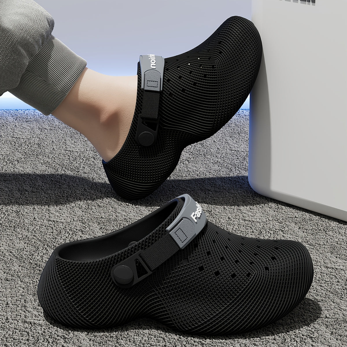 Unisex EVA Summer Slides with Textured Hole Design, Thick Sole