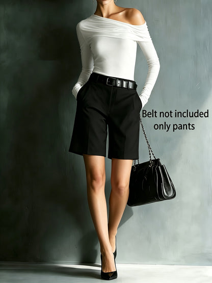 Women's Elegant High-Waist Solid Color Blazer Shorts