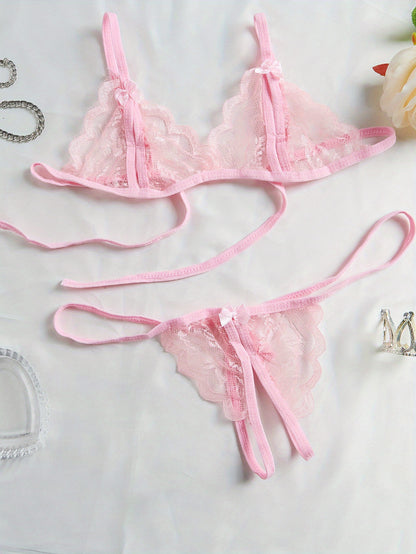Sexy V-Neck Lace Floral Sexy Lingerie Bra Crotchless Panties, Women'S Sexy Lingerie, Free-To-Take Three-Point Lingerie Set, Suitable for Halloween, Christmas, Thanksgiving, Valentine'S Day, Give Gifts to Girlfriends And Surpr