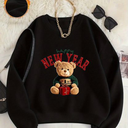 -Lined Women's Crewneck Pullover, Casual Printed Versatile Sweatshirt, Multiple Colors Available