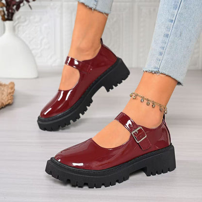 Women’s Preppy Mary Jane Flats with Buckle and Thick Sole