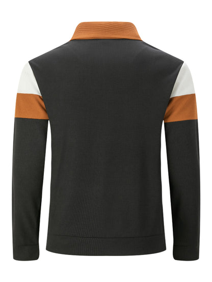 Men's Waffle Knit Zip-Up Bomber Jacket with Graphic Print