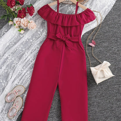 Girls Ruffle Cami Romper Belt Off Shoulder Նրբագեղ ամառային գարուն աշուն մանկական հագուստ