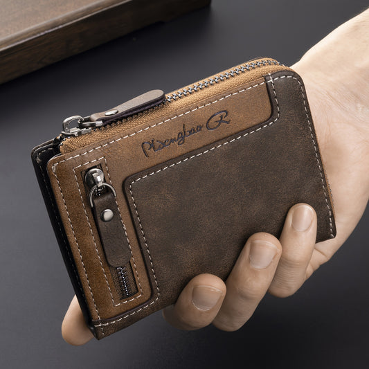 1pc Men's Retro Short Wallet, Multifunctional Fashion Zipper PU Leather Wallet, Ideal Gift For Men