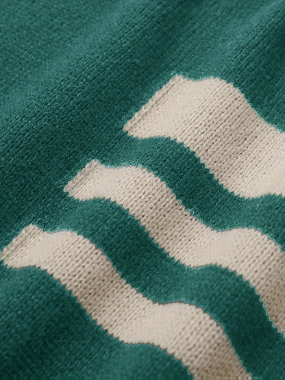 Men's Brown & Striped Sweater - Soft Round Neck Cable-Knit Winter Sweater with White Piping, Machine Washable Casual Pullover for Fall & Winter, Brown/Beige Horizontal Stripes, Ribbed Cuffs & Hem, Stylish Men's Sweater for Ev