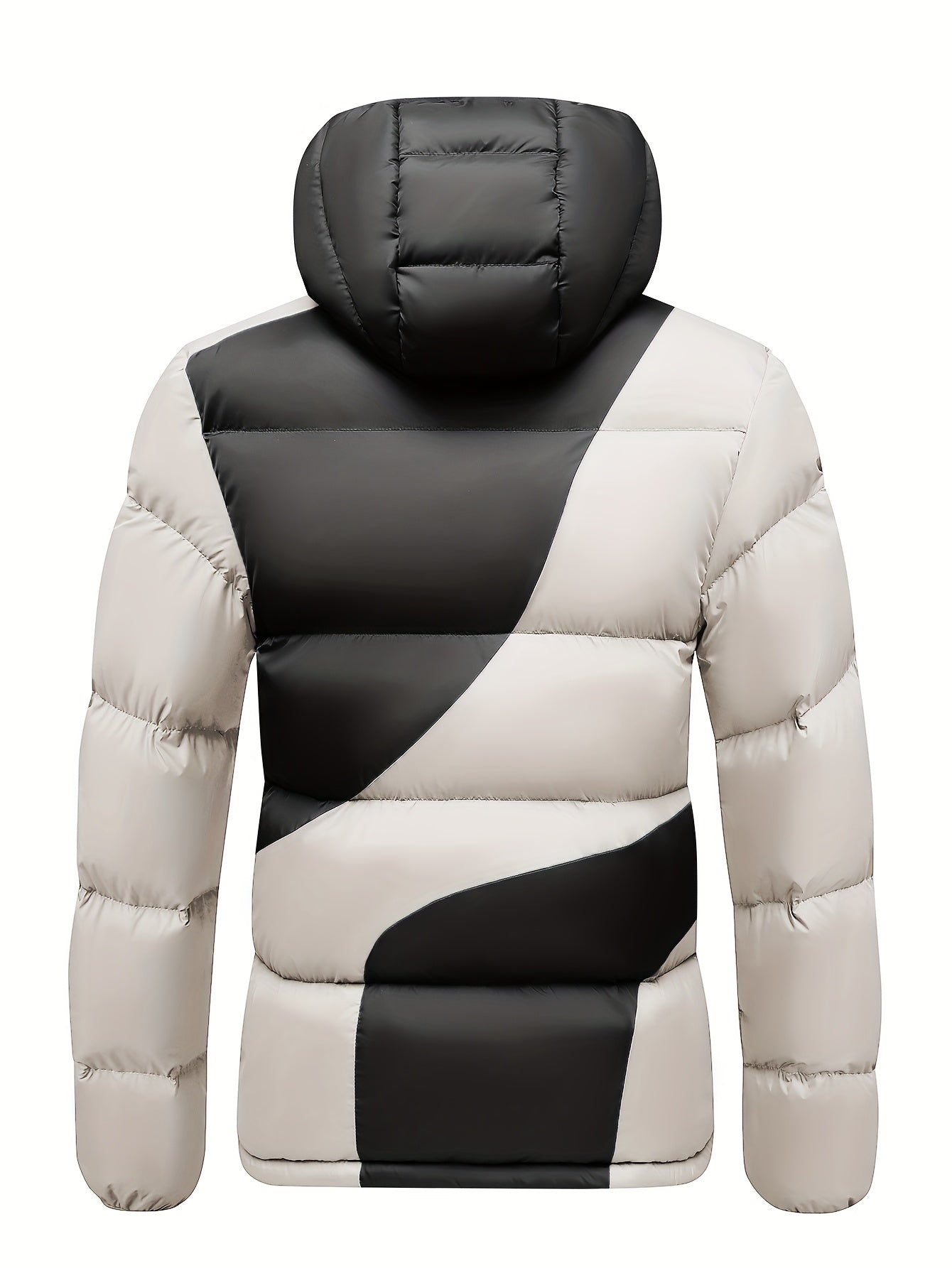 Men's Insulated Winter Jacket with Removable Hood & Thickened Lining - Dark Green/Black Color-Block Design, Zippered Pockets, Full-Zip Closure, Polyester Shell & Insulation for Casual Outdoor & Casual Attire - Cold Weather Co