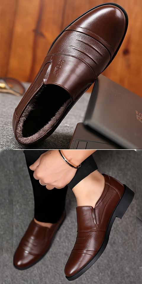 Genuine Men's Slip-On Casual Shoes - Winter -Lined Warm Business Shoes - Versatile Outdoor Men's Shoes