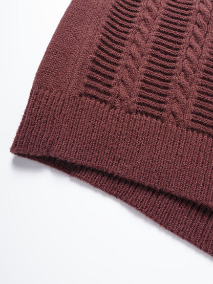 Men's Fashion Color-Block Striped Crew Neck Long Sleeve Casual Pullover, Trendy Elastic Warm Knitwear for Winter Outdoor Activities