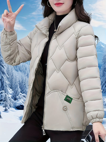 Women'S Elegant Winter Coat - Thick Warm Long Sleeve Jacket with Full-Zip Front, H-Line Silhouette, Non-Stretch Fabric for Cold Weather, Office, Party, Everyday - Asian-inspired Outerwear, Winter Coats, Office Wear, Stylish O