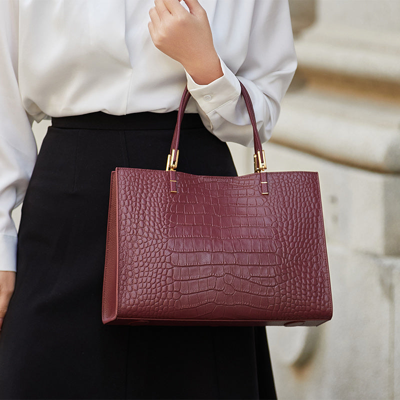 Women's Genuine Leather Crocodile Tote with Removable Strap