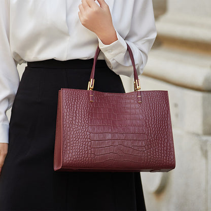 Women's Genuine Leather Crocodile Tote with Removable Strap