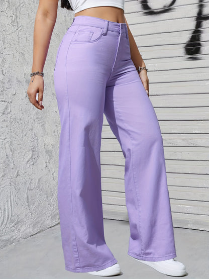 Chic Magenta բարձր գոտկատեղով լայն ոտքերով ջինսեր կանանց համար.