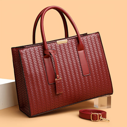 Large Woven Ladies Handbag with Removable Strap and Metal Buckle