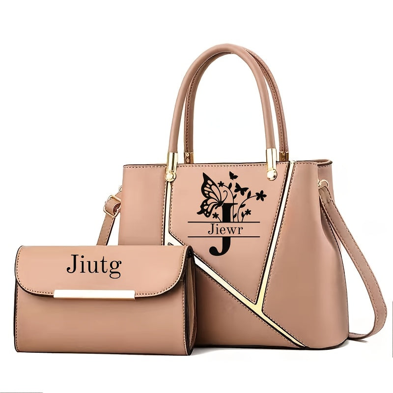 Elegant PU Leather Letter Tote with Adjustable Strap for Women
