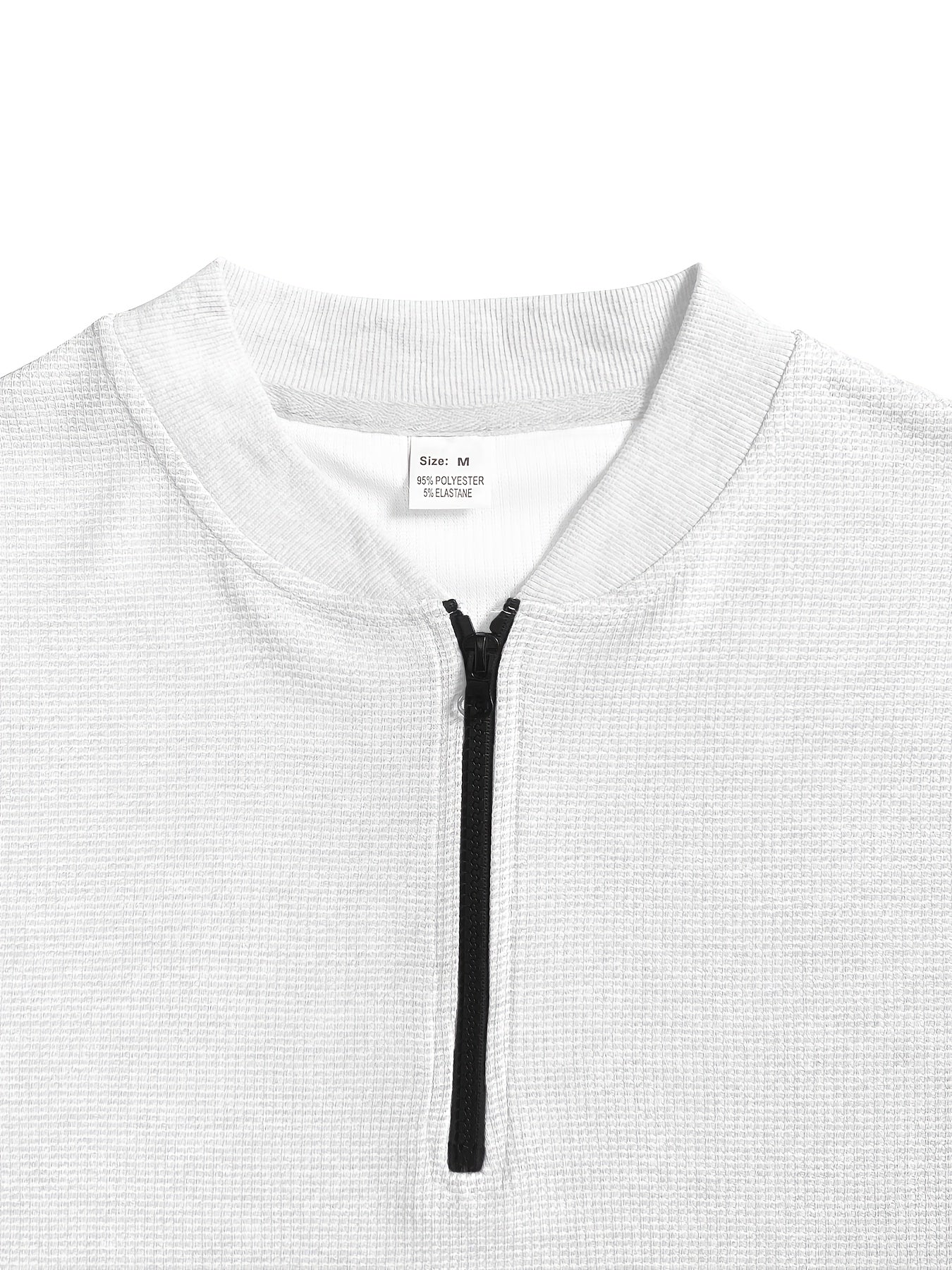 Men's Waffle Knit Zipper Shirt, Rib Collar Short Sleeve T-Shirt, Casual Breathable Summer Top - ayq