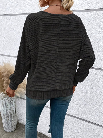 1 հատ Women'S Casual Crew Neck Knit T-shirt - պոլիեսթեր պինդ գույնի երկարաթև վերնաշապիկ գարնան/աշունի համար