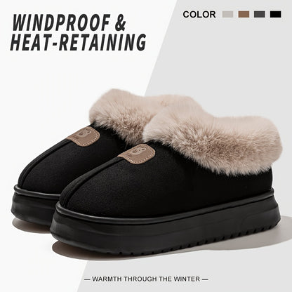 Unisex Winter Plush-Lined Slip-On Slippers with Thick Sole