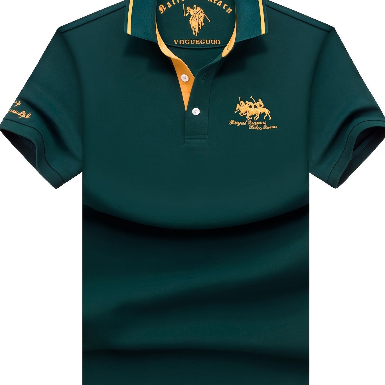 Men's Turn- Collar 95% Cotton 5 Spandex Embroidered T-Sshirt Short Sleeve Comfortable Breathability - ayq
