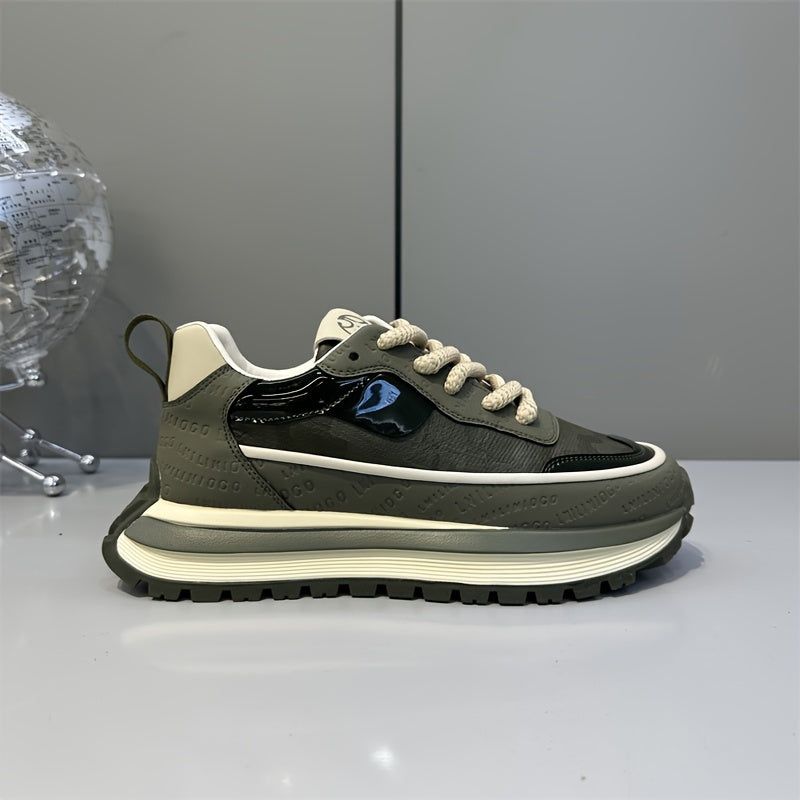 Men's Slip-Resistant Solid Color Sneakers - Low-Top Lace-Up Shoes Suitable for Casual, & Daily Wear - Comfortable Cushioned Sole, PVC Outsole, Year-Round Versatile Sneakers - ayq