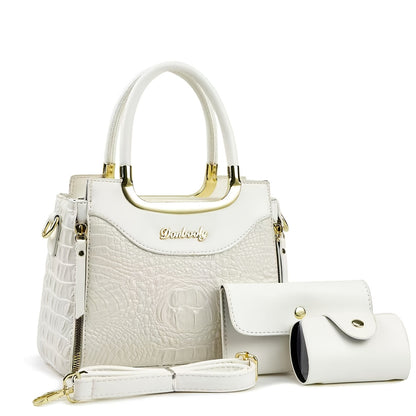 Elegant Crocodile Pattern Women’s Handbag Set with Adjustable Strap