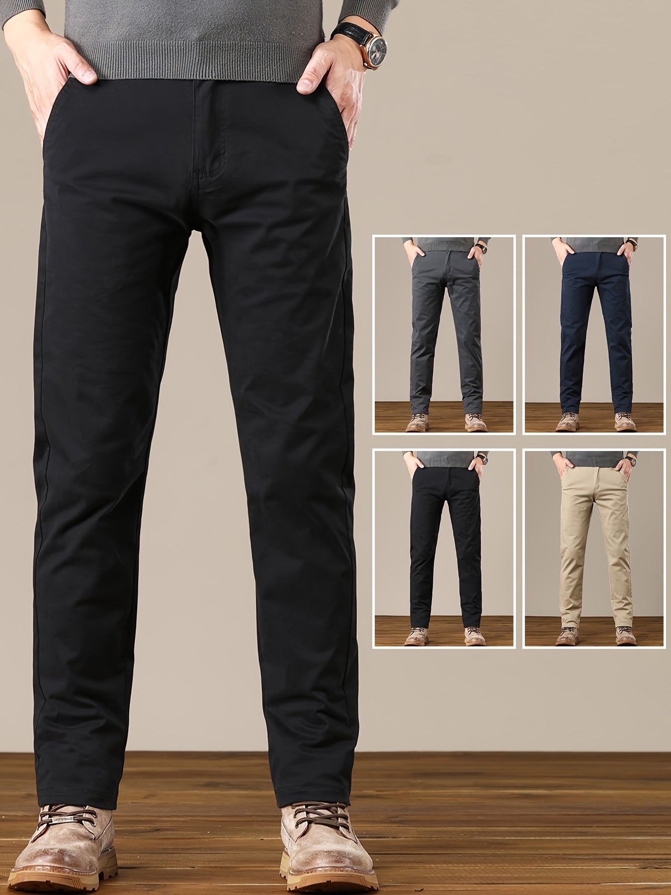 Men's Slim Fit Cotton Stretch Straight-Leg Pants for Spring & Fall