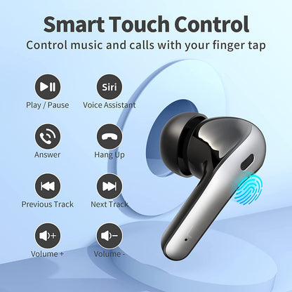 TAGRY Bluetooth Headphones True Wireless Earbuds 60H Playback LED Power Display Earphones with Wireless Charging Case IPX5 Waterproof In-Ear Ear Buds with Mic for TV Smart Phone Laptop Computer Sports