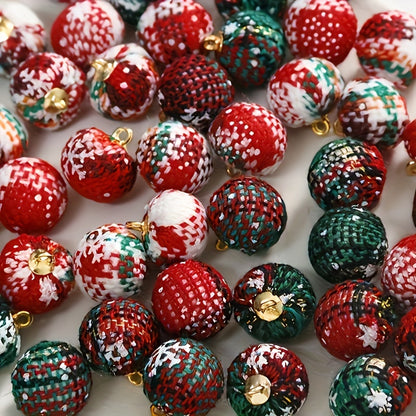 20-Pack Festive Fabric-Covered Grid Pattern Pendant Ornaments for DIY Crafts, Button Pendants for Hair Accessories, Earrings, and Home Tree Decorations, Polyester No-Mosaic Material with Party Theme