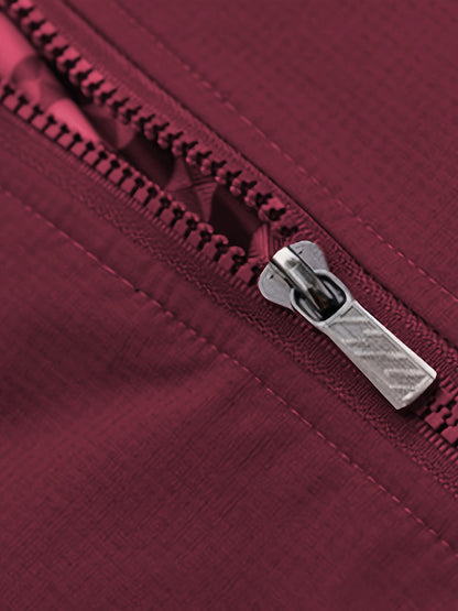 Men's Academic Jacket - Burgundy (Deep Red), Zip-Up Front Closure, Structured Non-Stretch Fabric, Zippered Pockets - Formal & Casual Outerwear for Office, Events, Everyday - Easy-Care Coat, Dressy Jacket, Houndstooth Pattern