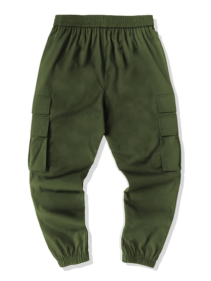 Men's Casual Solid Color Cargo Pants with Drawstring Waist