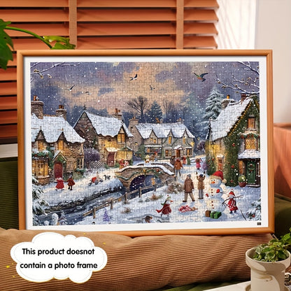 1000pcs Puzzle with Snowflake and House Design - Scratch-Resistant & Waterproof, Advanced Skill Level, Perfect for Adult Family Fun, Home Decor, and Brain-Challenging Gift Idea