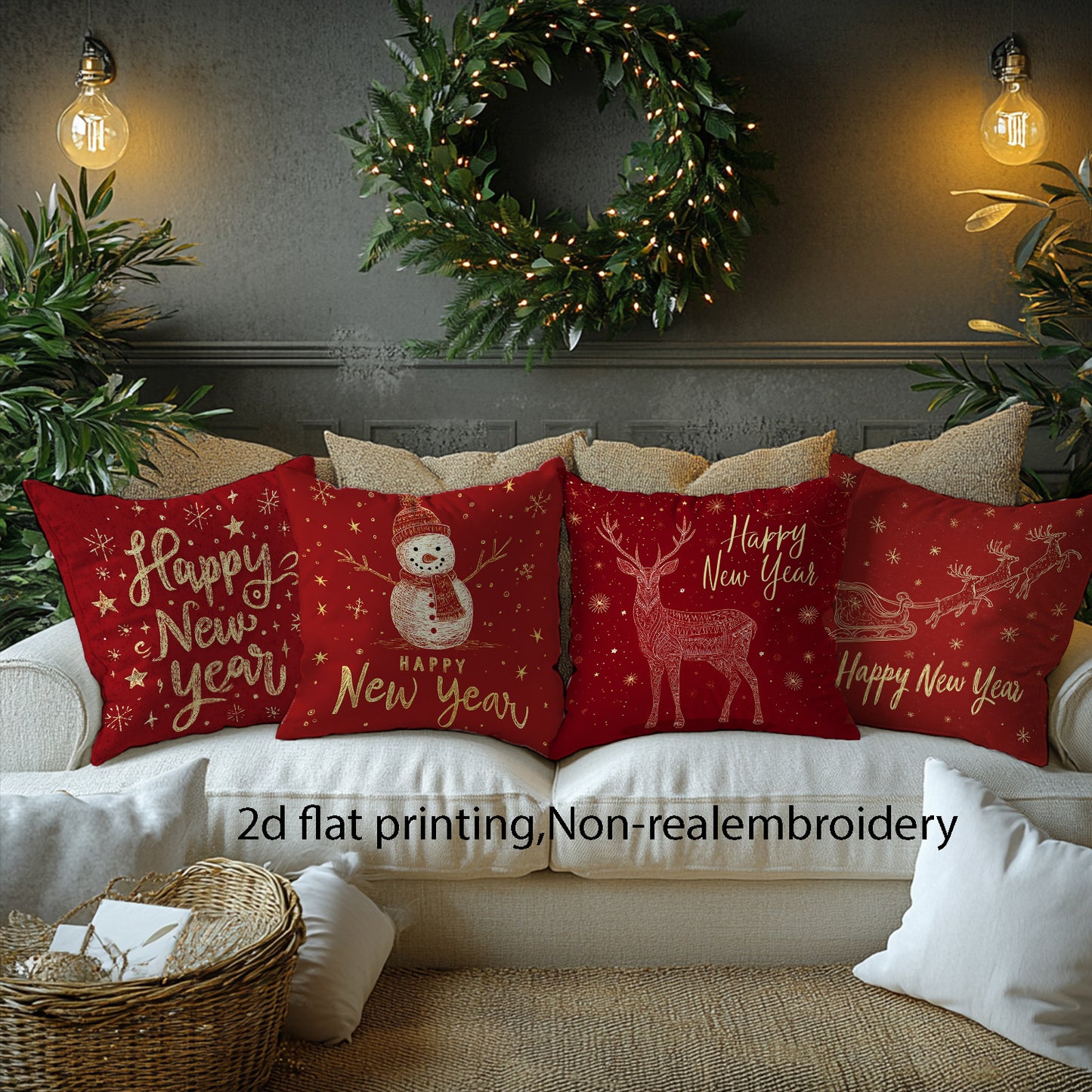 4pcs Festive New Year Throw Pillow Covers, 45.72x45.72 cm, Soft Polyester with Zipper Closure, Machine Washable, Contemporary Printed Designs - Ideal for Holiday Home Decor and Seasonal Gifts, Decorative Pillows | Cheerful Ho