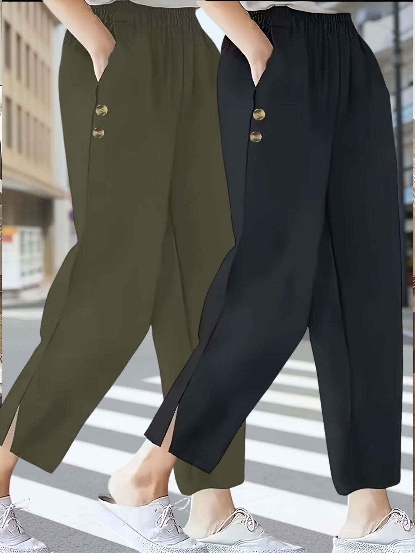 Women's Cropped Straight Leg Ankle Pants with Pocket Detail
