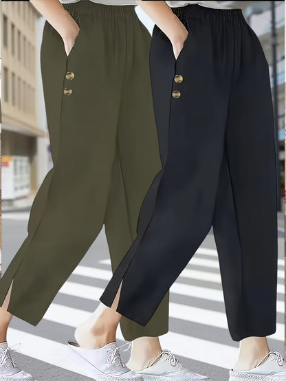 Women's Cropped Straight Leg Ankle Pants with Pocket Detail