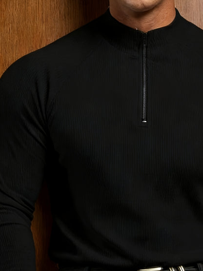 Men's Fitness Half-Zip Shirt, Breathable Ribbed Stretch Top